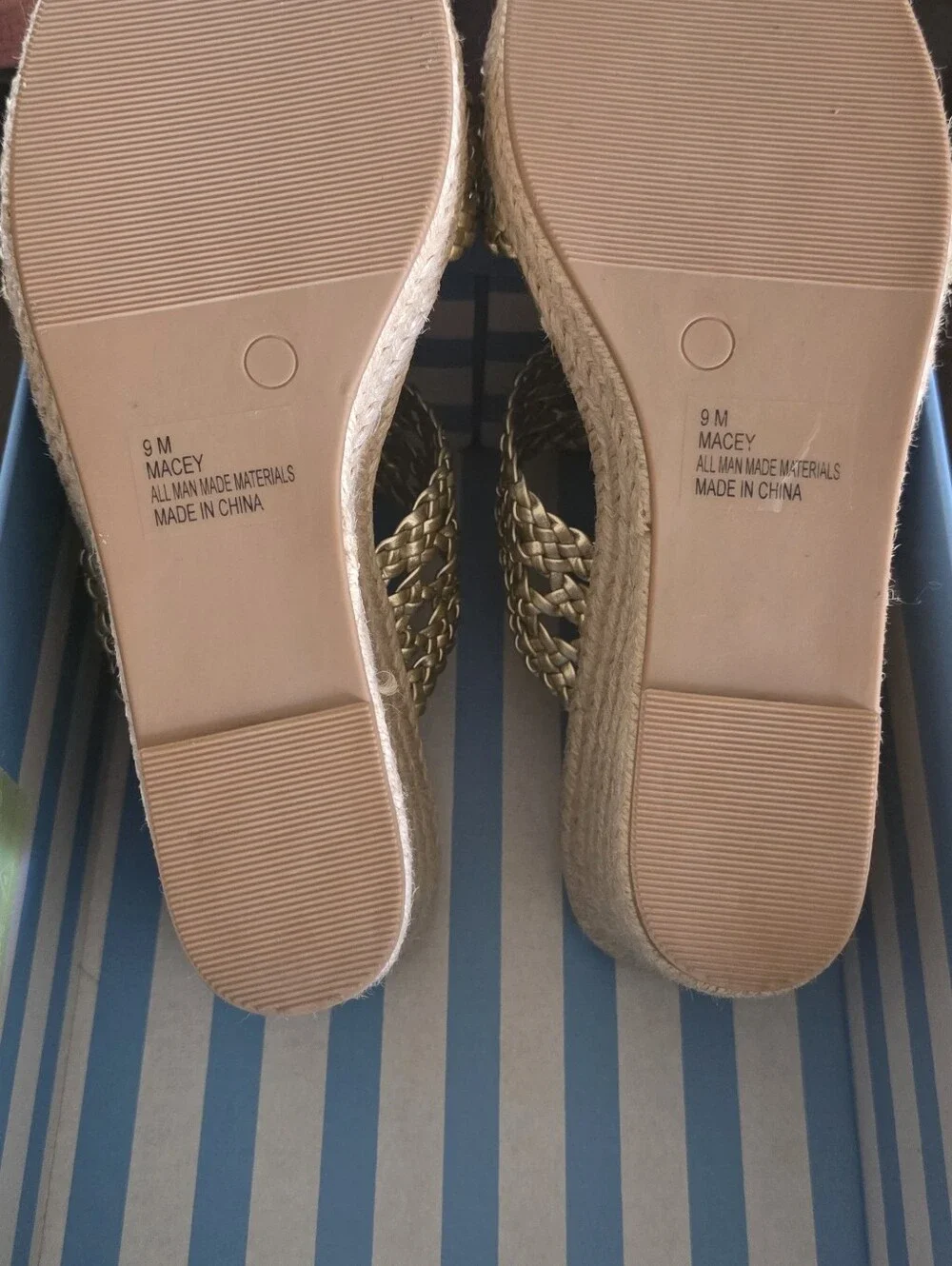 Woven Metallic Gold Wedge Slide Sandals for Women